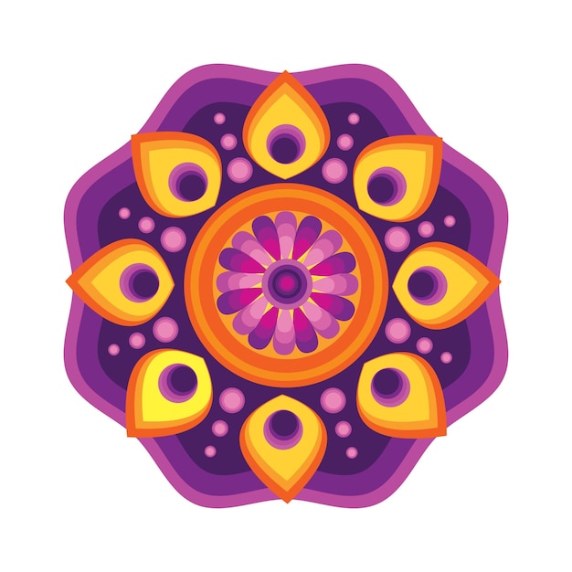 Vector indian rangoli design vector in purple and orange perfect for diwali