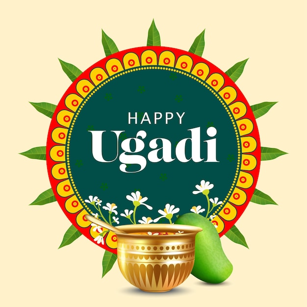 Vector indian regional telugu and kanna new year festival ugadi wishes english and decorated with festive e