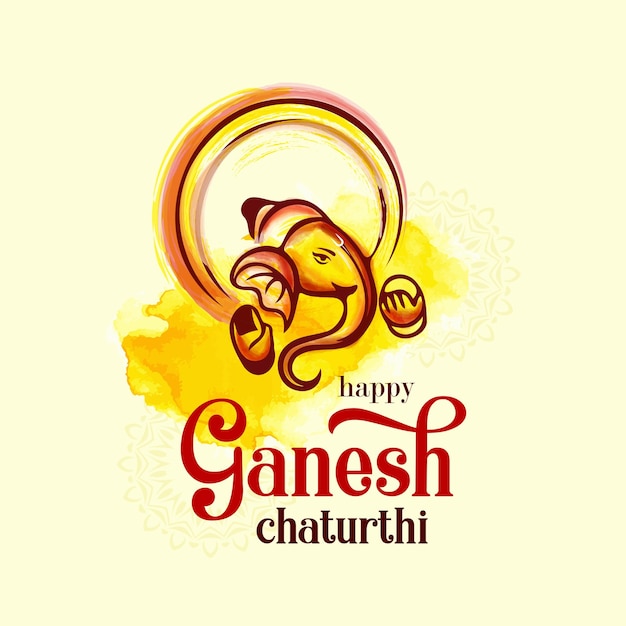 Indian Religious Festival Ganesh Chaturthi illustration with Typography Design