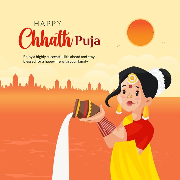 Indian religious festival happy chhath puja banner design template