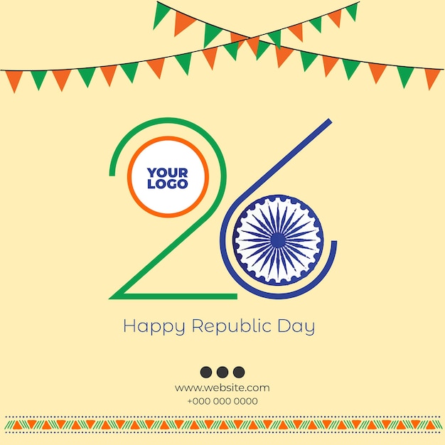 Concept design della giornata della repubblica indiana con testo 26 gennaio