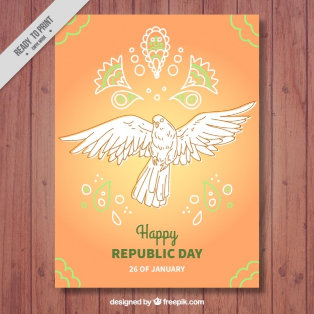 Vector indian republic day dove sketch card
