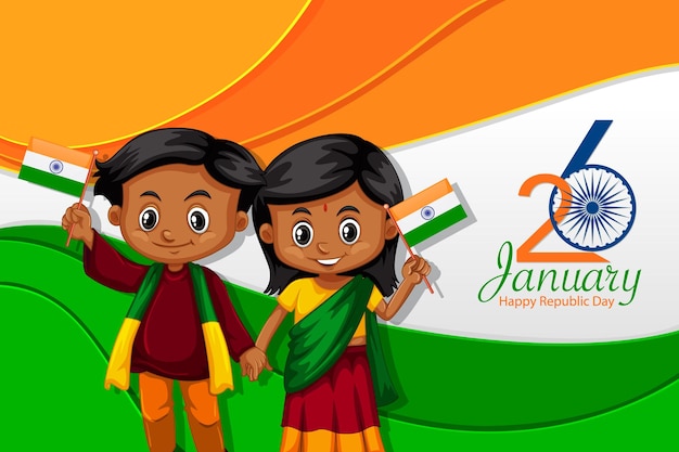 Indian republic day poster with cartoon character