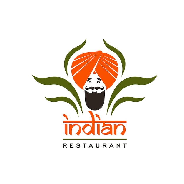 Indian restaurant icon Chef turban spice leaves