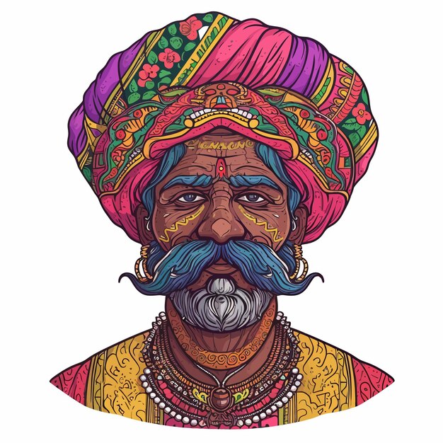 Vector indian_rich_mancoloring_page_and_colorful_clip