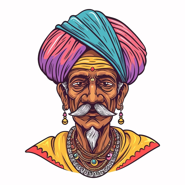 Indian_rich_mancoloring_page_and_colorful_clip