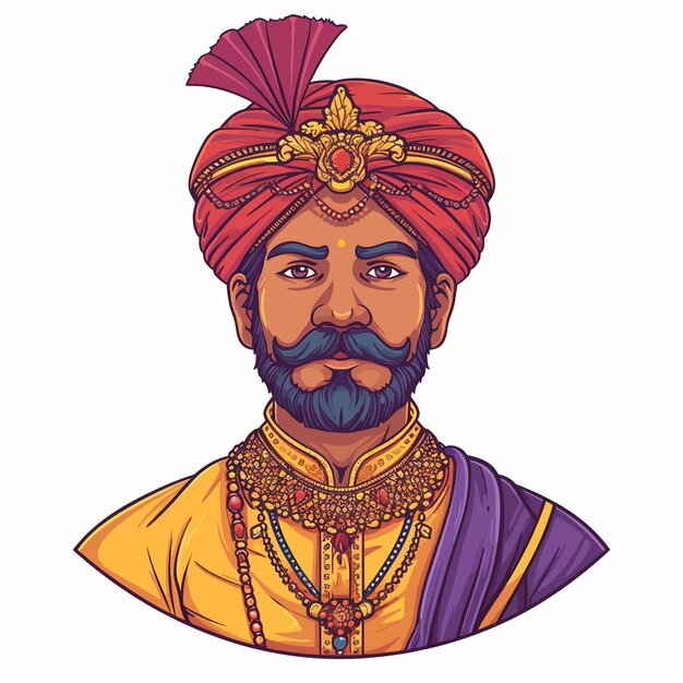 Vector indian_rich_mancoloring_page_and_colorful_clip