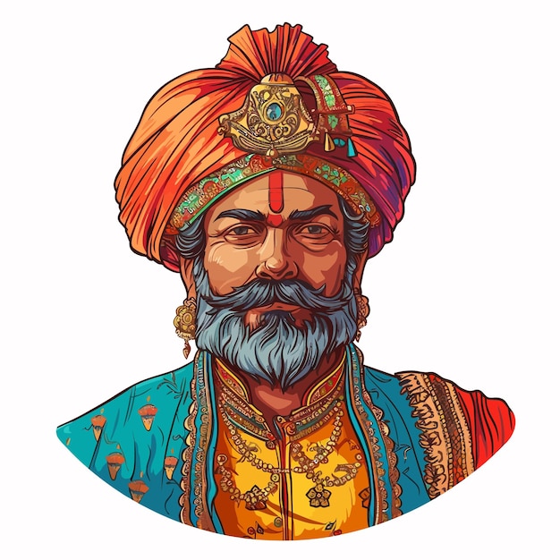 Vector indian_rich_mancoloring_page_and_colorful_clip