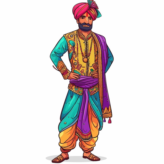 Vector indian_rich_mancoloring_page_and_colorful_clip