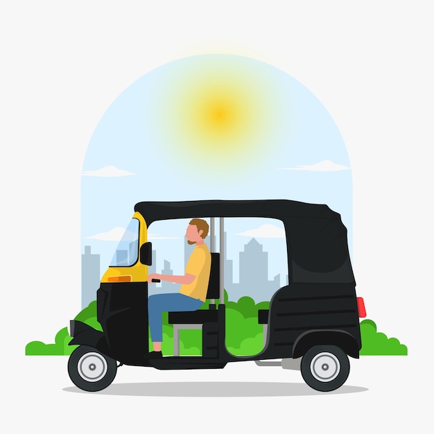 Indian rickshaw vector flat illustration