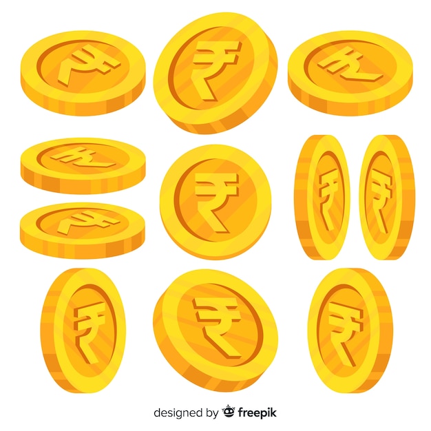 Vector indian rupee coin set in different positions