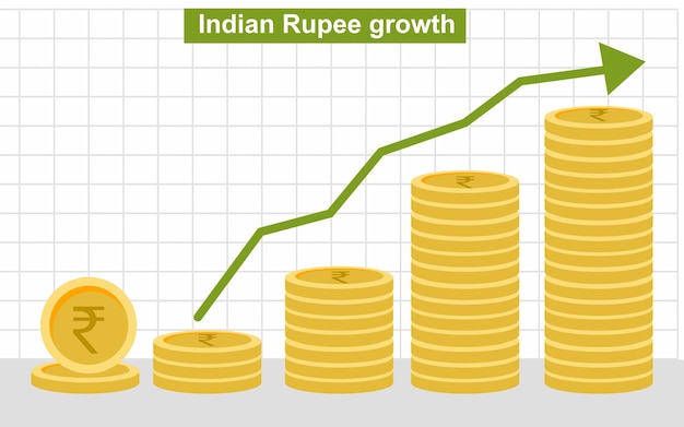 インドルピー コイン スタックお金。経済、金融、お金、投資のシンボル。通貨の成長。