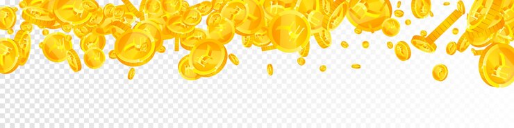 Vector indian rupee coins falling scattered gold inr coins india money global financial crisis concept panoramic vector illustration