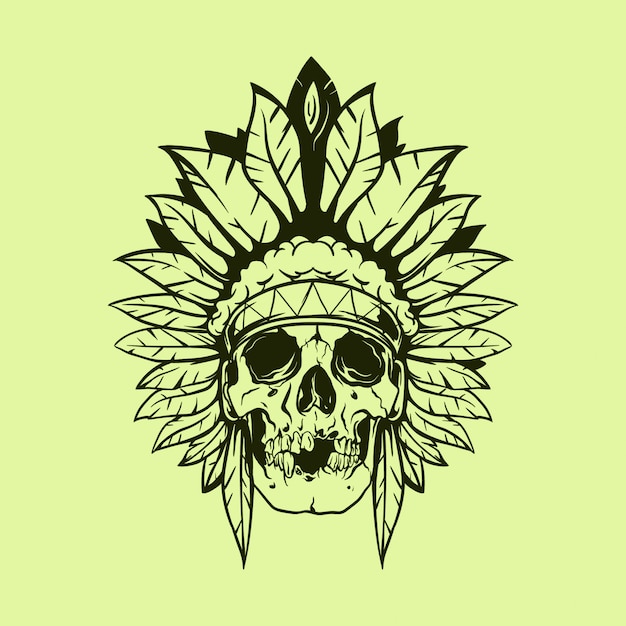 Vector indian skull chief hand drawn