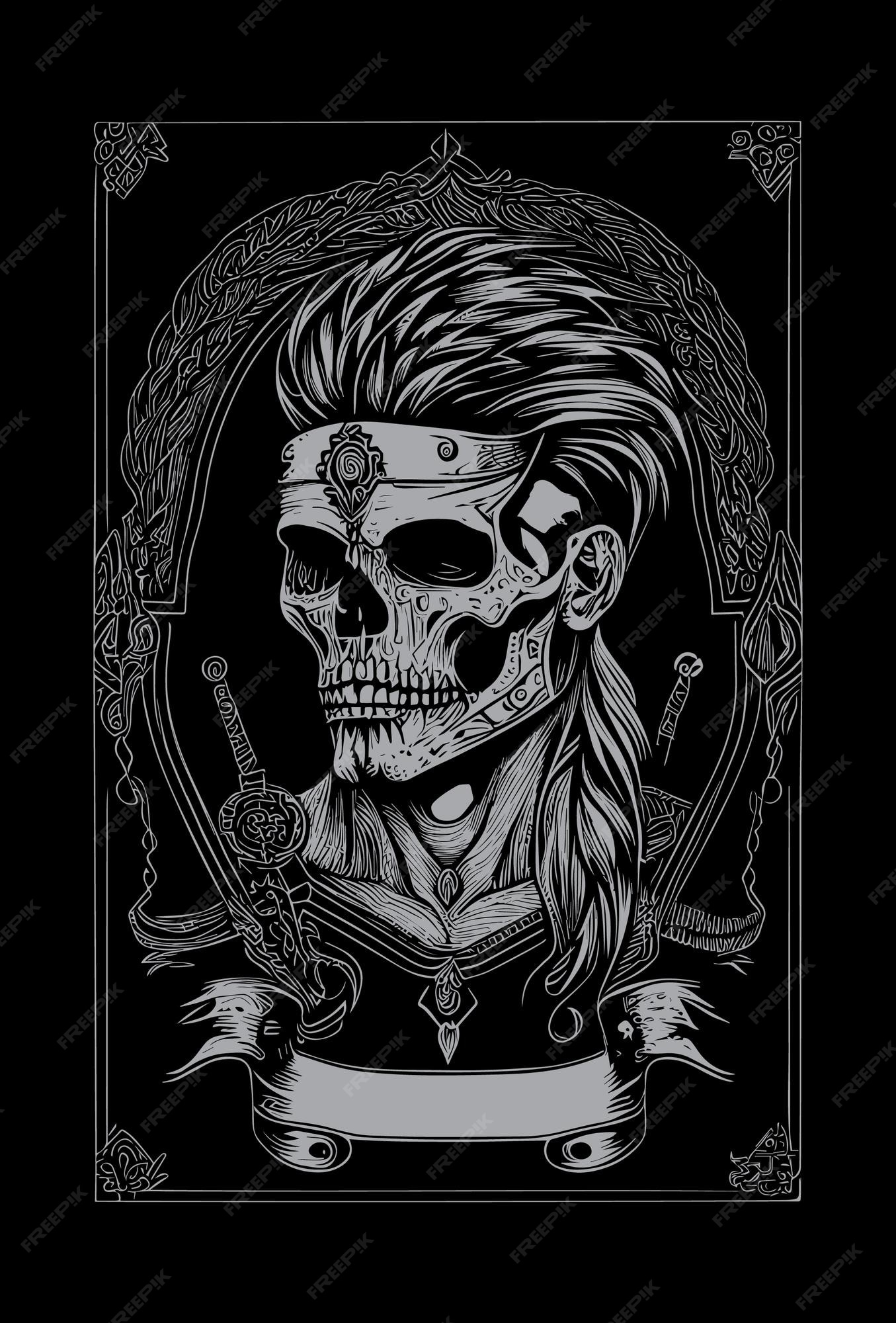 Premium Vector  Warrior skull, t shirt , hand drawn line style