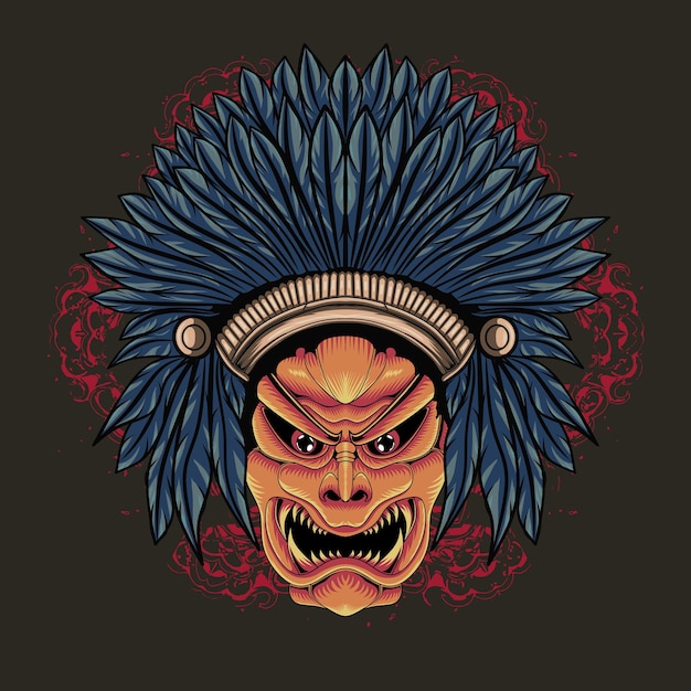 Indian skull wearing headdress design illustration