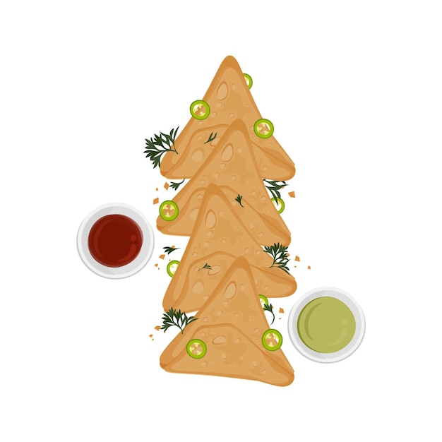 Indian snack samsa or samosa illustration logo