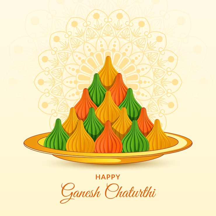 Vector indian sweets modak mava modak thali for ganesh chaturthi
