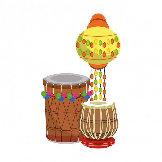 Vector indian tabla drums and paper light