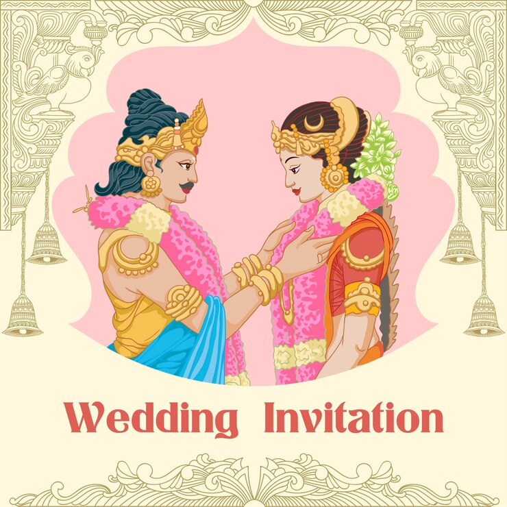 वेक्टर indian tamil wedding invitation bride amp groom wearing flower garland happily