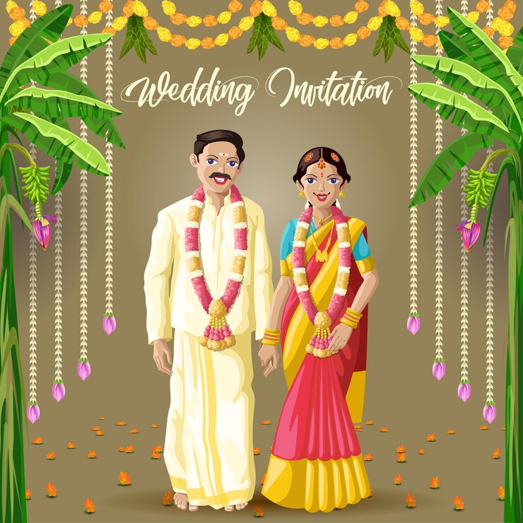 वेक्टर indian tamil wedding invitation card bride and groom