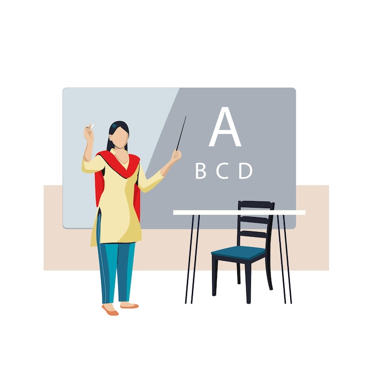 वेक्टर indian teacher teaching in class room illustration