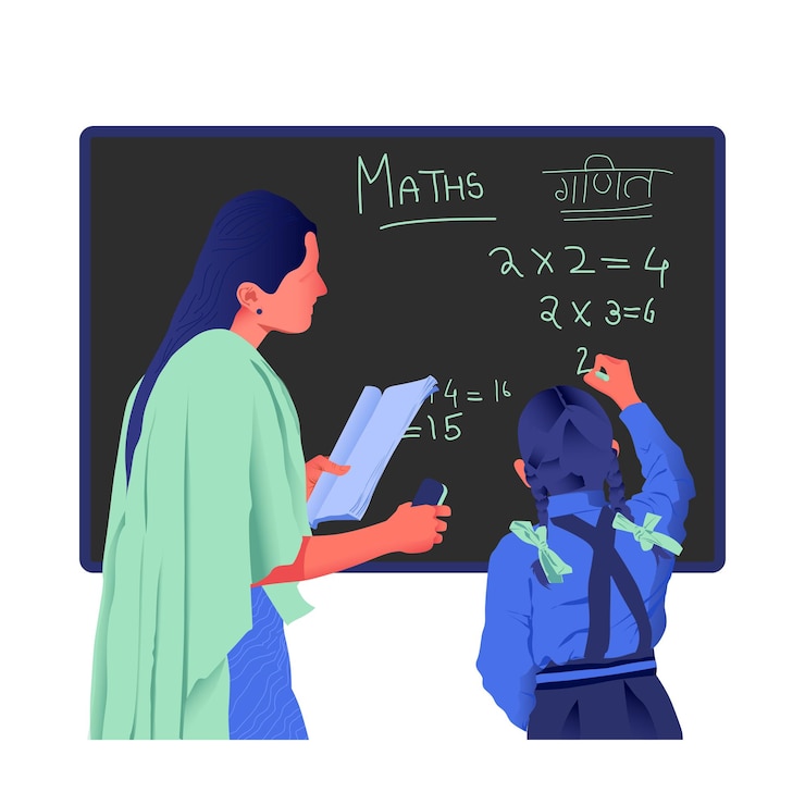 Vector indian teacher teaching student concept illustration