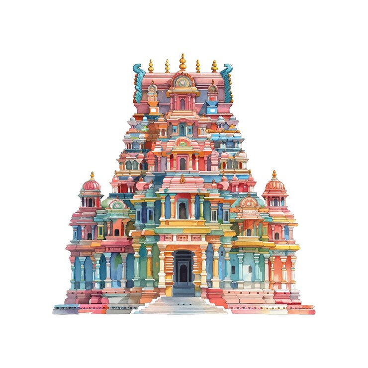 Vector indian temple vector illustration in watercolor style
