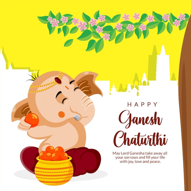 인도 전통 축제 행복 Ganesh Chaturth 배너 디자인 서식 파일