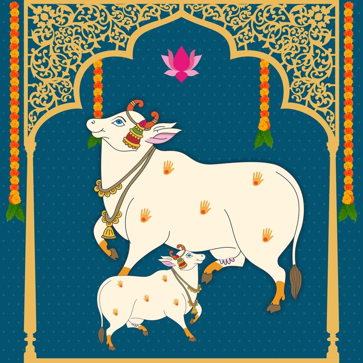 वेक्टर indian traditional pichwai art cow painting
