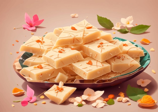 Vector indian traditional sweet food kaju katli illustration