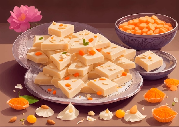 Vector indian traditional sweet food kaju katli illustration