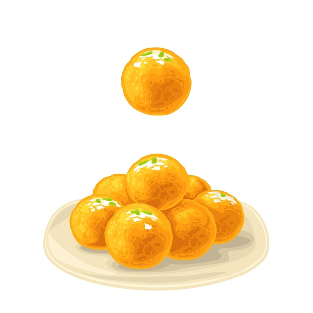 Indian traditional sweets ladoo with chapati Vector realistic color illustration