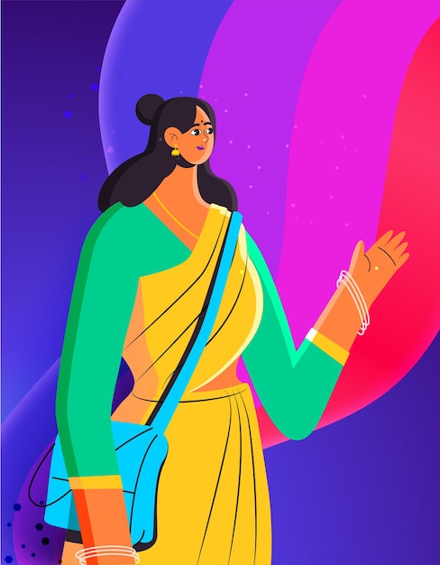 Indian traditional woman character vector illustration