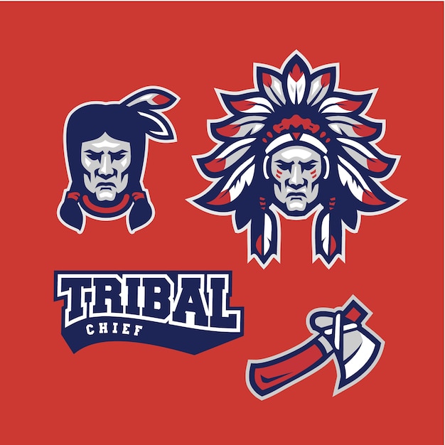 Vector indian tribal logo mascot set
