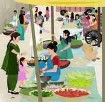 Vector indian vegetable market