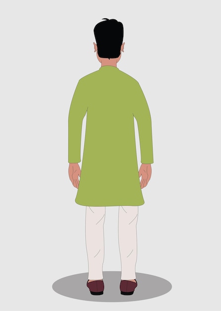 Indian village boy back view cartoon character for animation