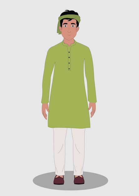 Vector indian village boy front view cartoon character for animation