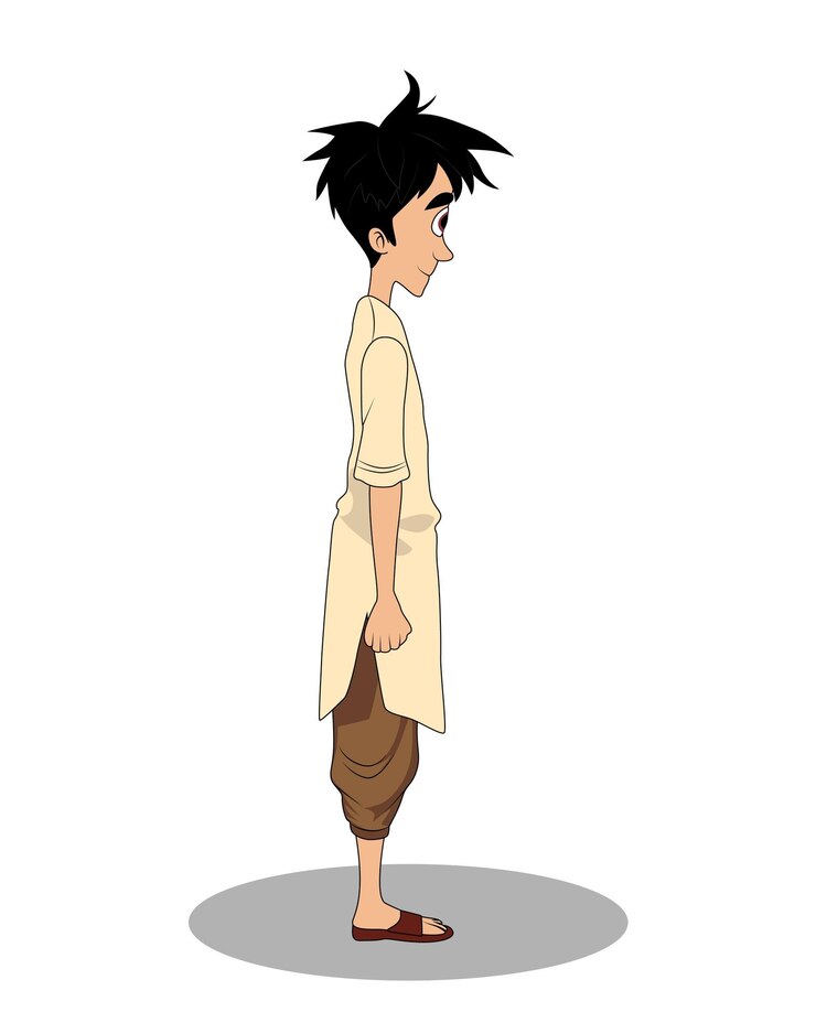 Vector indian village little boy cartoon character design for cartoon stories
