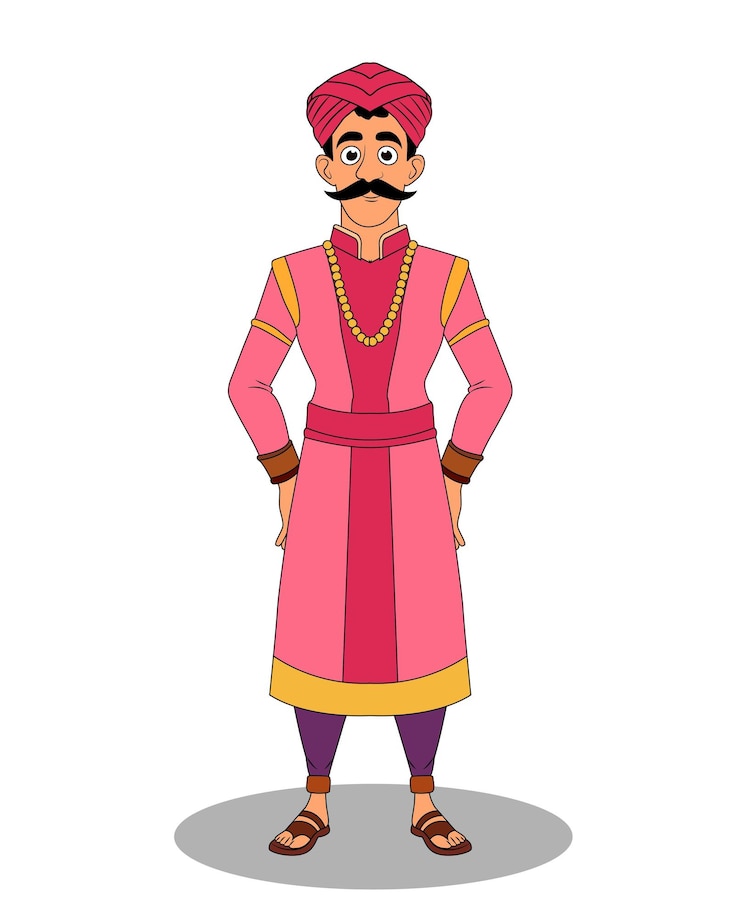 वेक्टर a indian village raja front pose cartoon character design