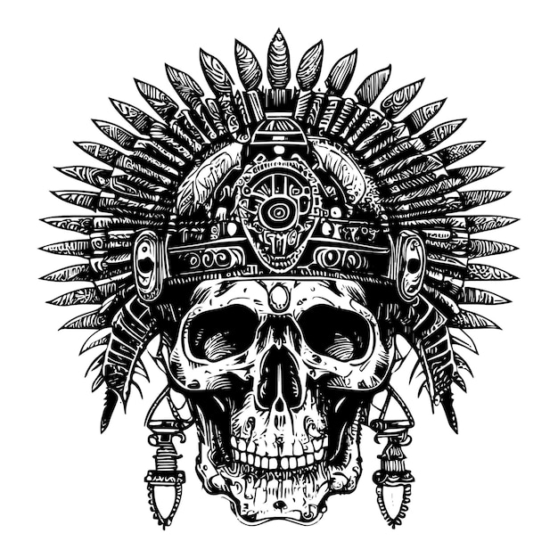 Premium Vector  Indian warrior skull tattoo symbolic design