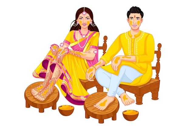 Indian Wedding Bride and Groom for Haldi Ceremony