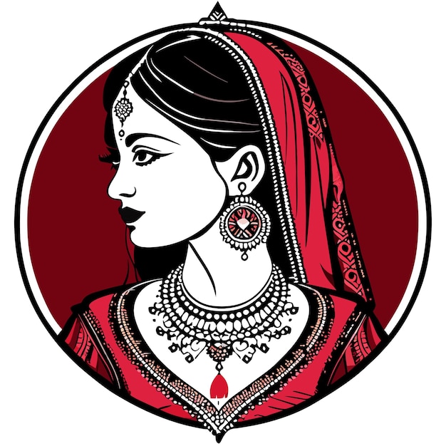 Vettore indian wedding clip art della sposa in abito da sposa tradizionale e gioielli