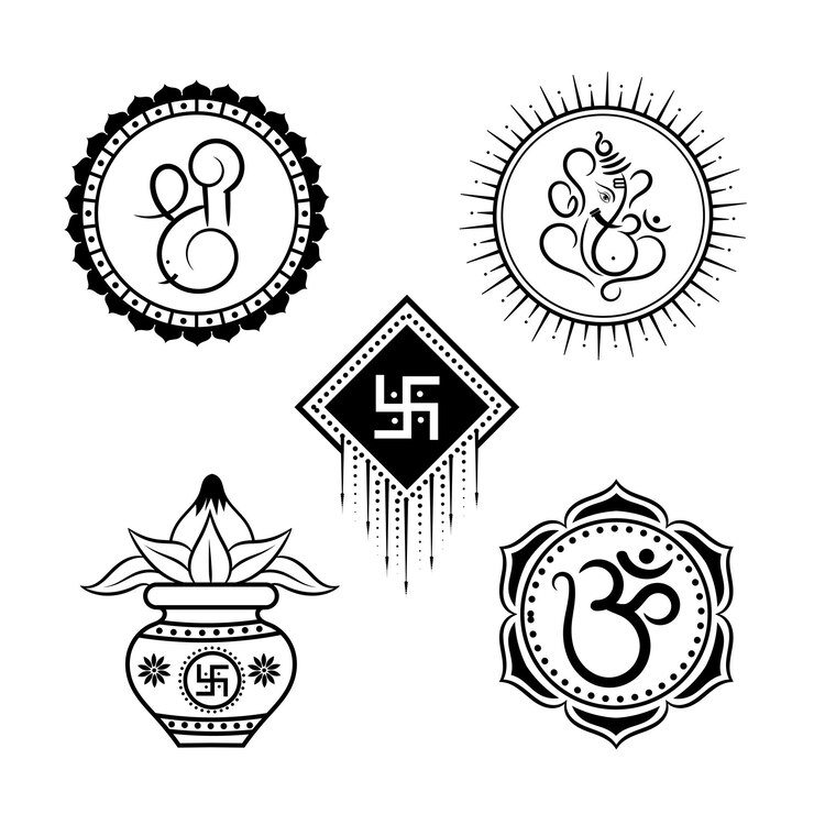 Vector indian wedding clip arts ganeshakalash and om symbol logo design
