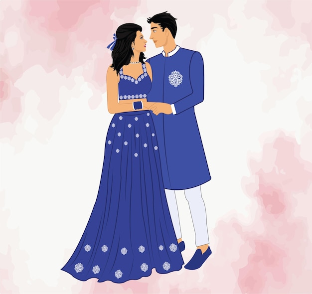 Indian Wedding couple in Beautiful Blue outfit