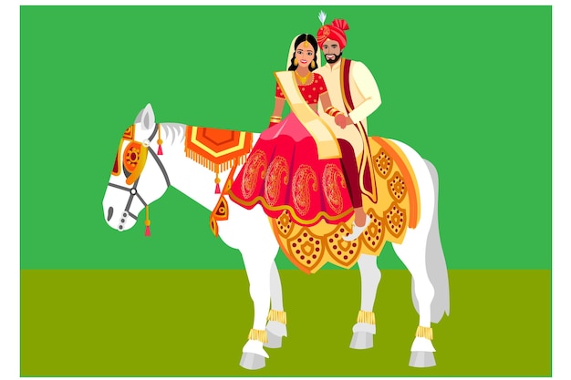 indian wedding couple horseback