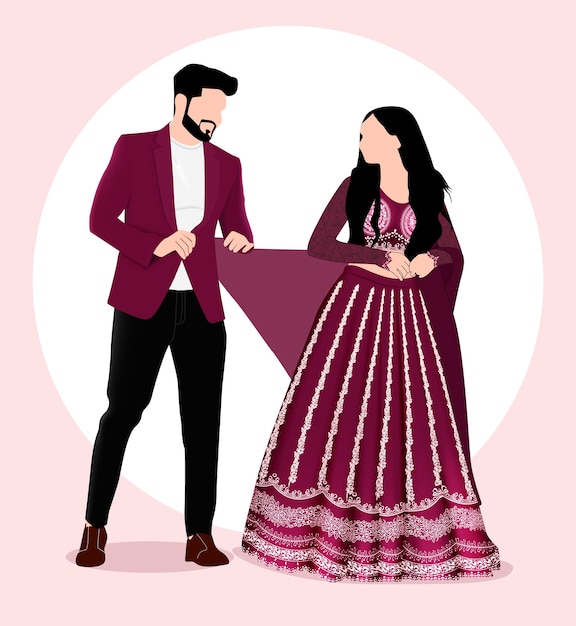 Vector indian wedding couple illustration and vector