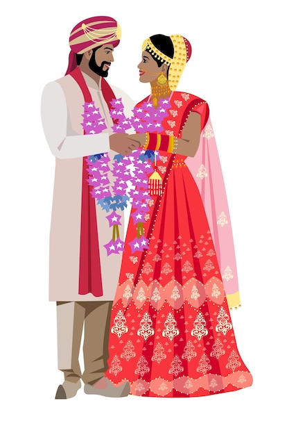 Vector indian  wedding couple sherwani