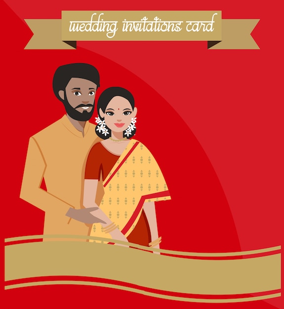 Vector indian wedding couple in traditional dress.