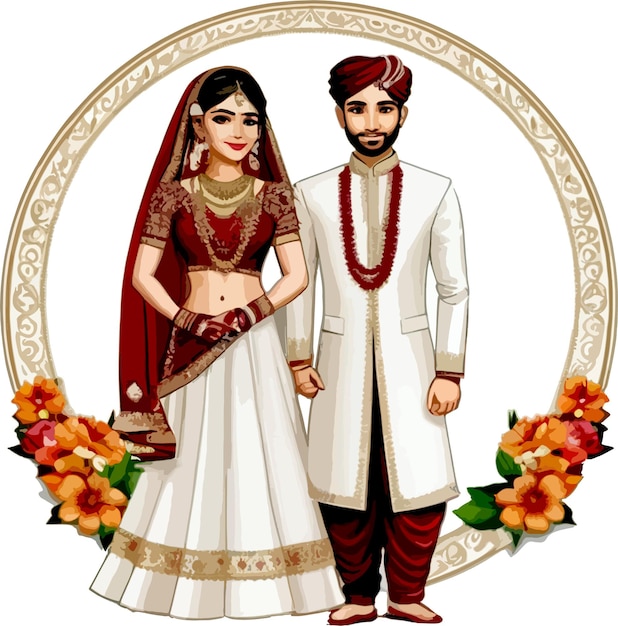 Vector indian wedding invitation card bride and groom